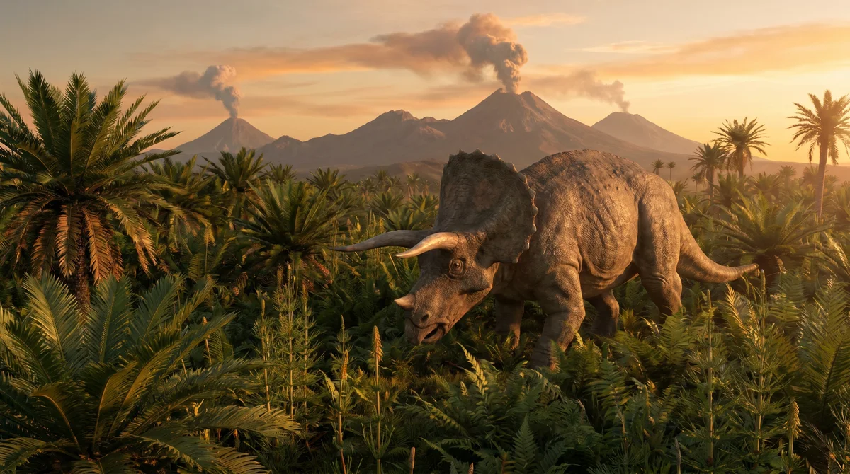 A Triceratops in a prehistoric landscape