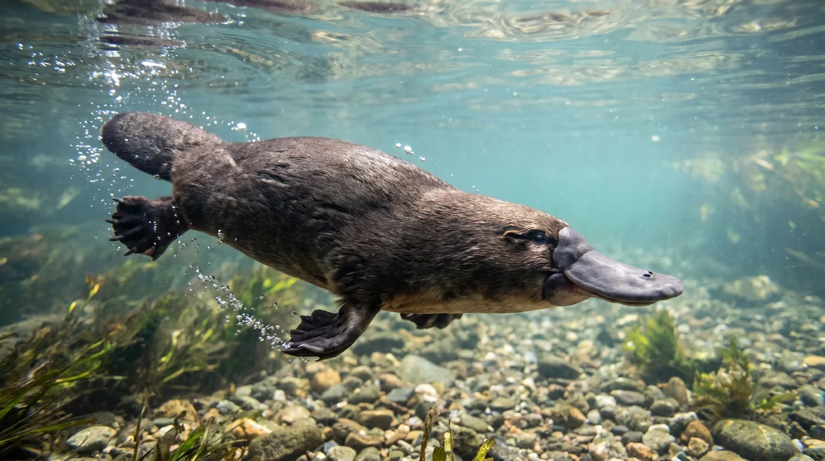 A platypus swimming underwater